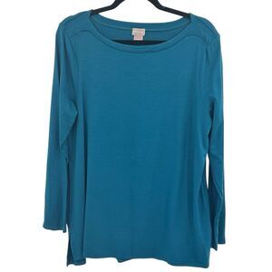 Chico’s blue boat neck tunic style knit top size large